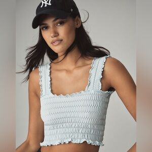 Anthropologie Sky Blue Smocked Crop Top